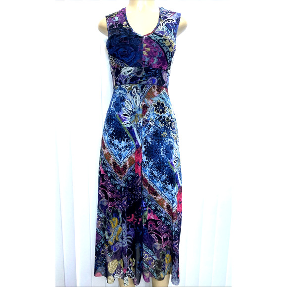 FUZZI Floral Patchwork Sleeveless Midi Dress Tulle V Neck A Line Fit Fla… - Picture 4 of 11